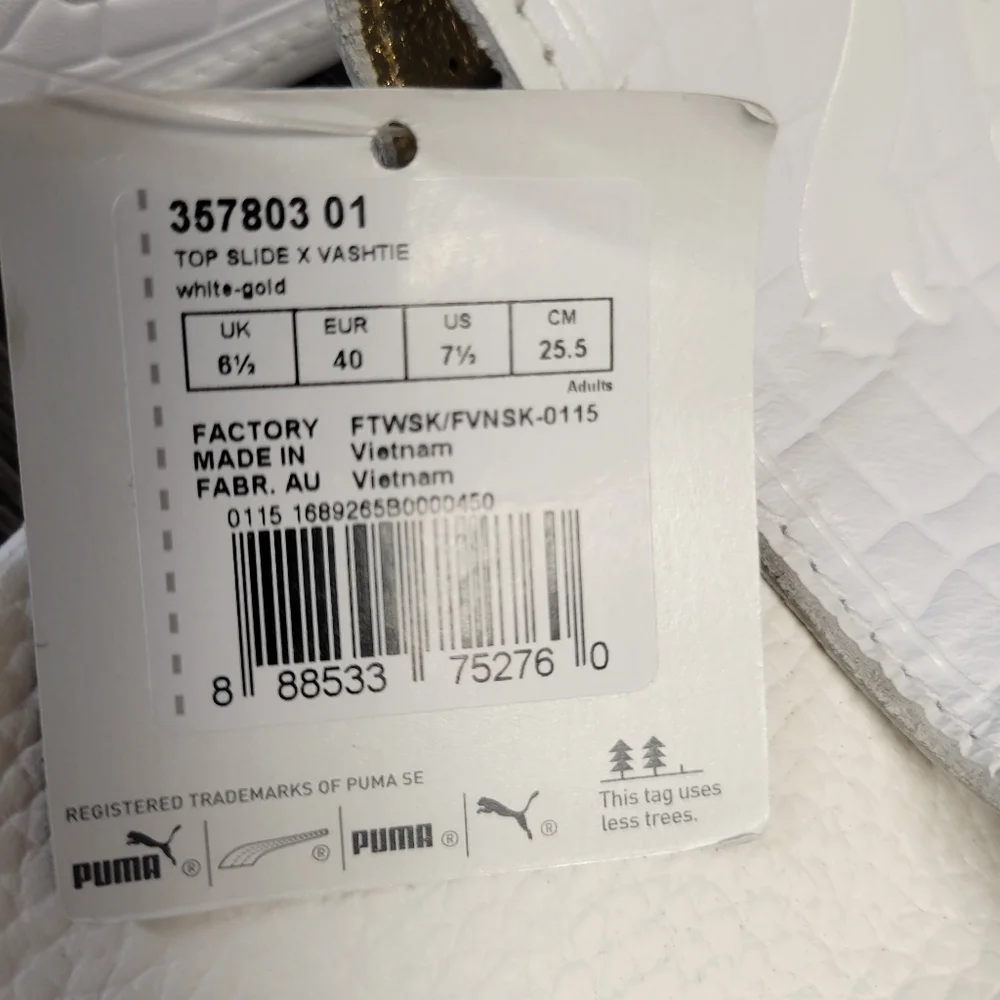 Puma NEW Slides Top Slides X Vashtie Mens 7.5 Women's 9 White- Gold‎